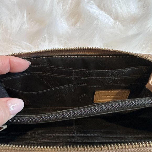 Karen Millen Wallet Calf Leather Full Zip Center Accordion Nude Tan Braid #GK116 - Picture 11 of 14